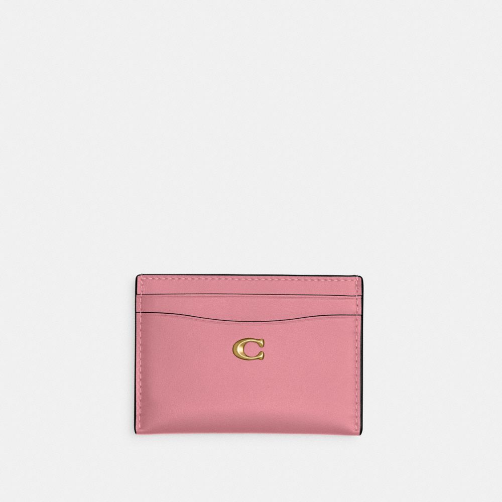 COACH®,Essential Card Case,Calfskin Leather,Card Case,Metal,Logo,Casual,Pink,Front View