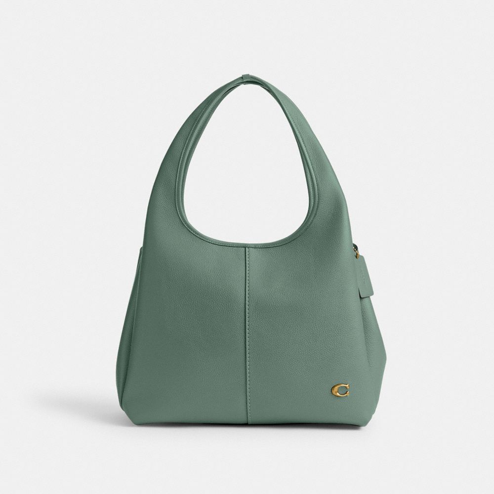 COACH®,Lana Shoulder Bag,Leather,Shoulder Bag,Metal,Logo,Casual,Green,Front View