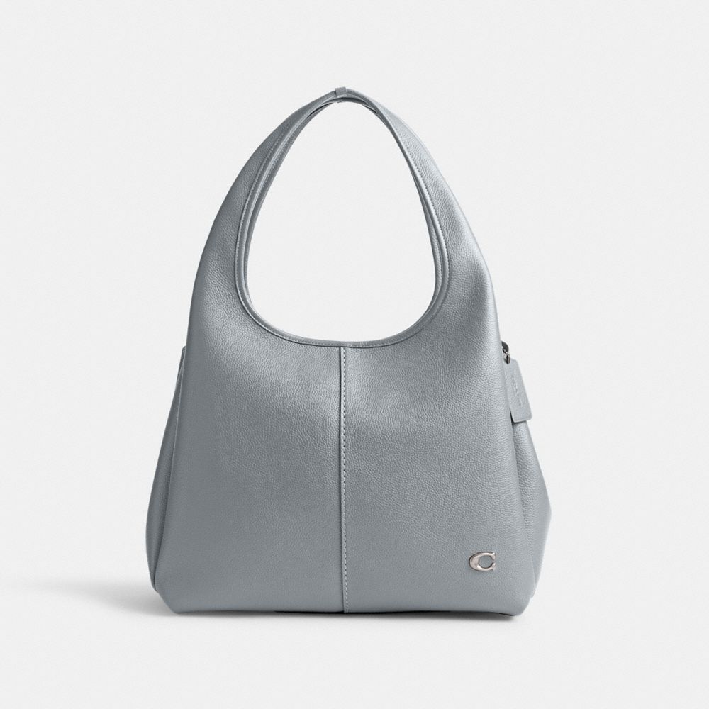 COACH®,Lana Shoulder Bag,Leather,Shoulder Bag,Metal,Logo,Casual,Gray,Front View