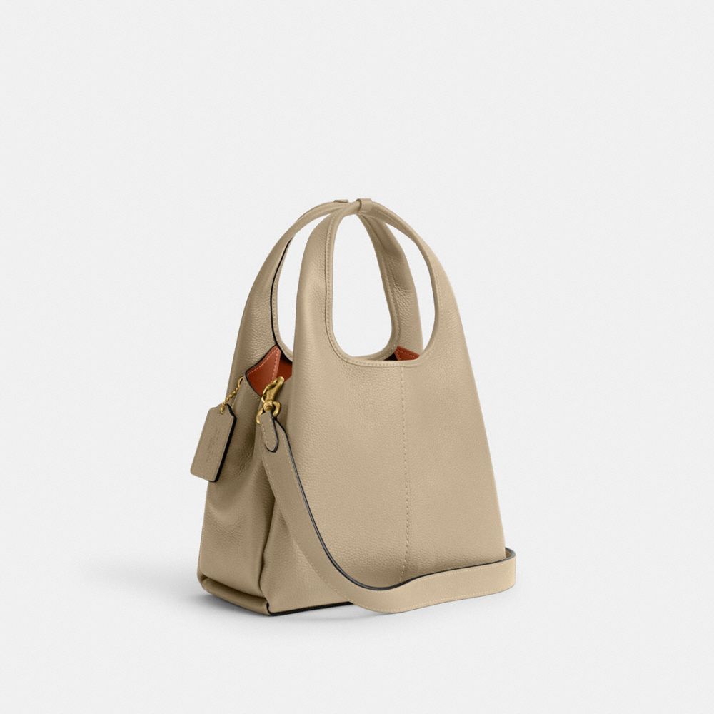 COACH®,Lana Shoulder Bag 23,Leather,Satchel,Logo,Metal,Compact,Casual,Beige,Angle View