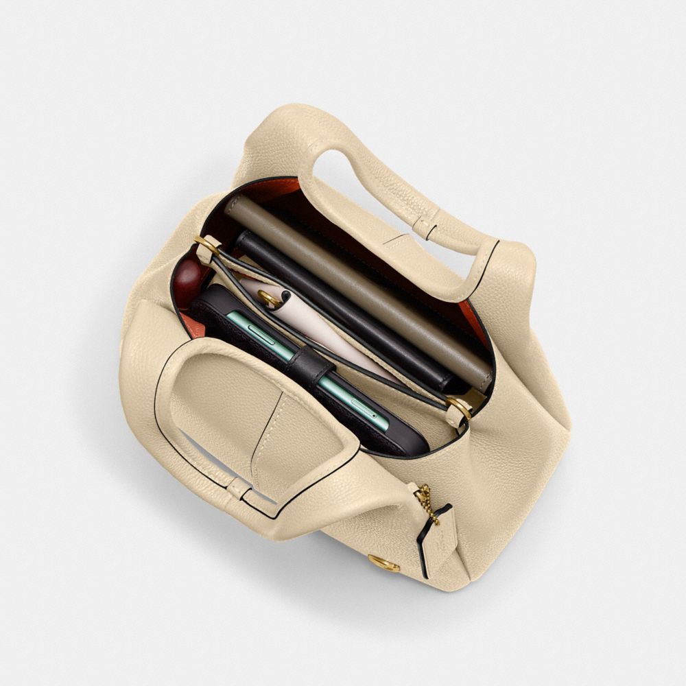 COACH®,Lana Shoulder Bag 23,Leather,Satchel,Logo,Metal,Compact,Casual,Beige,Inside View,Top View