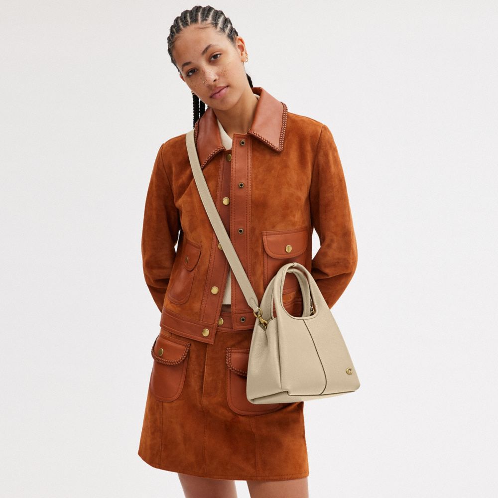 COACH®,Lana Shoulder Bag 23,Leather,Satchel,Logo,Metal,Compact,Casual,Beige,Detail View