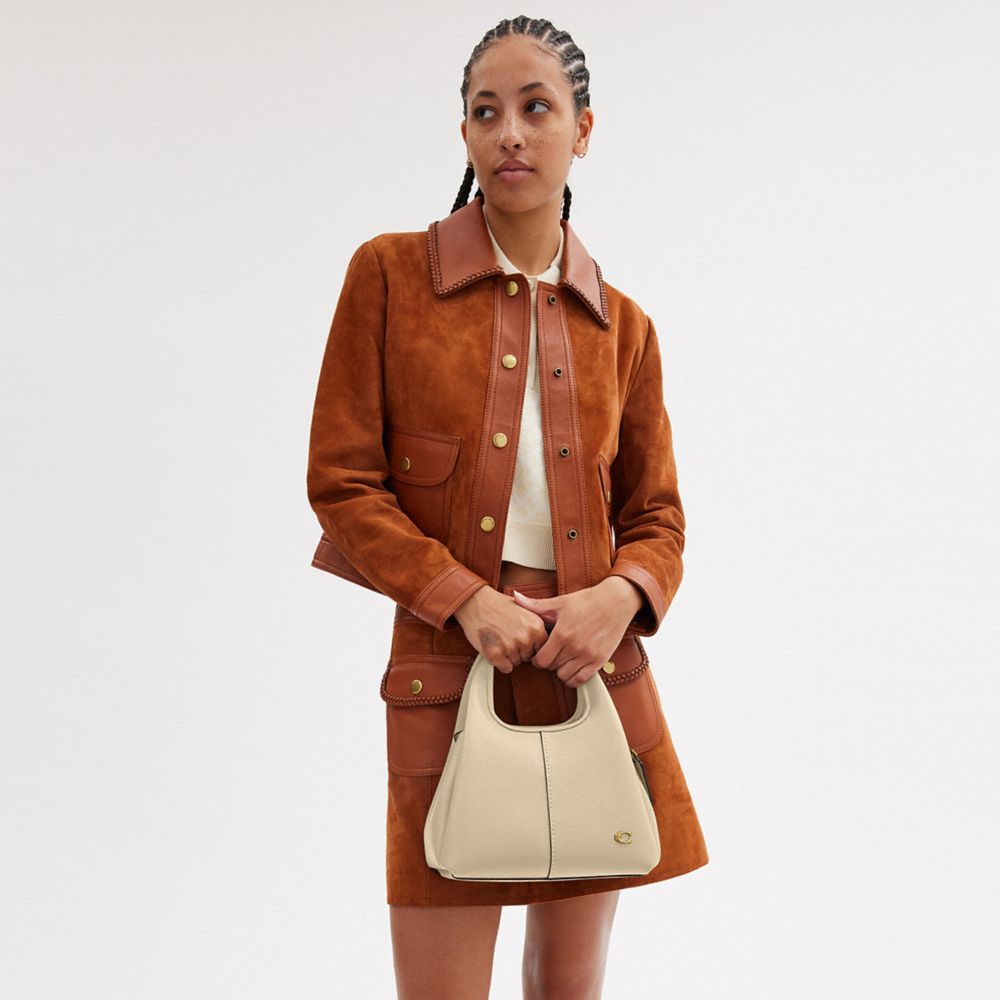COACH®,Lana Shoulder Bag 23,Leather,Satchel,Logo,Metal,Compact,Casual,Beige,Detail View