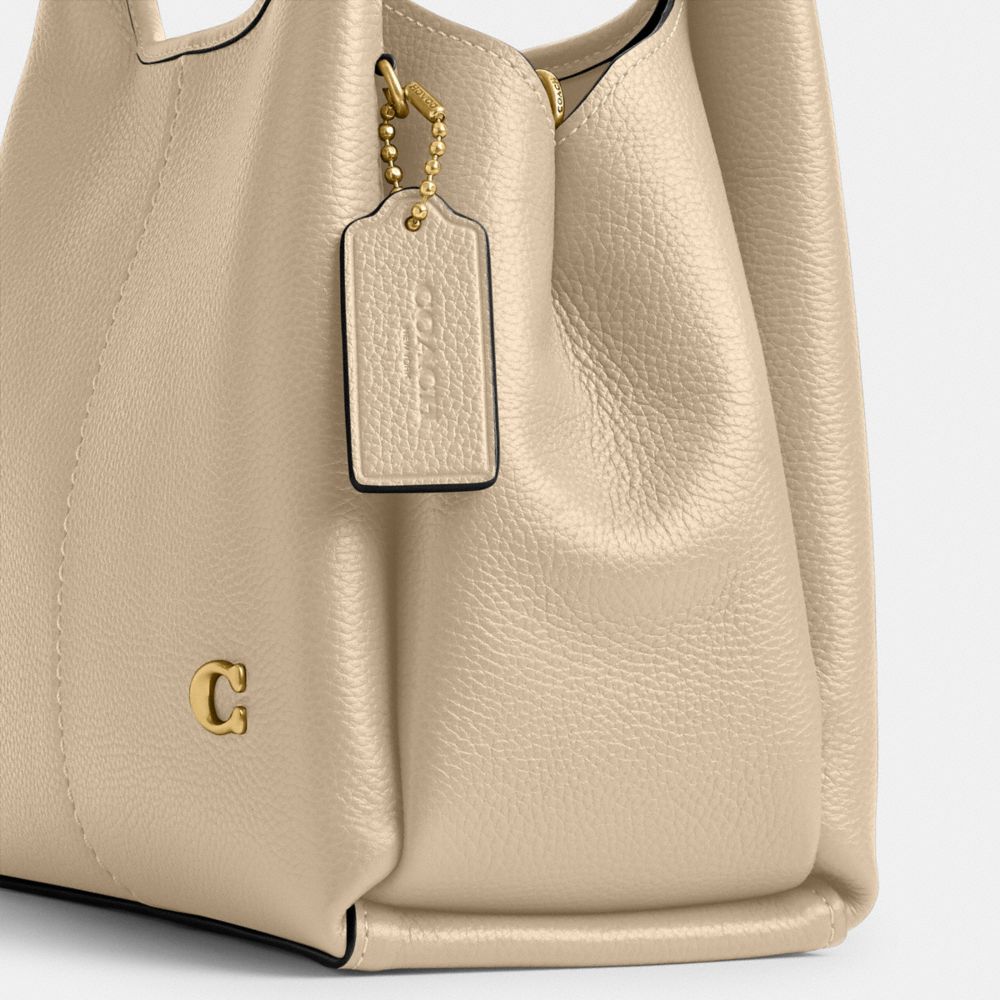 COACH®,Lana Shoulder Bag 23,Leather,Satchel,Logo,Metal,Compact,Casual,Beige,Closer View