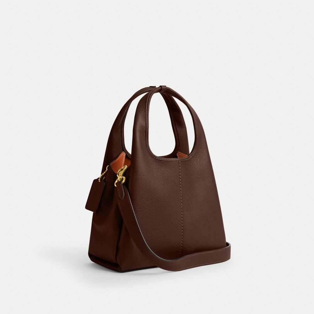 COACH®,Lana Shoulder Bag 23,Leather,Crossbody,Metal,Logo,Compact,Casual,Brown,Angle View