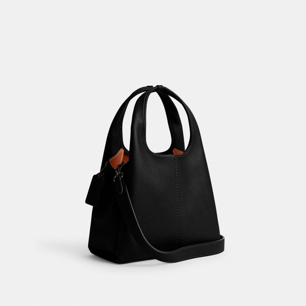 COACH®,Lana Shoulder Bag 23,Leather,Satchel,Logo,Metal,Compact,Casual,Black,Angle View