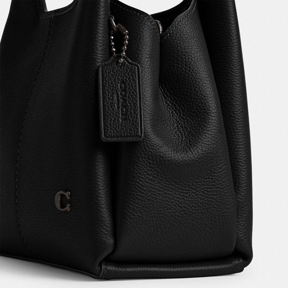 COACH®,Lana Shoulder Bag 23,Leather,Satchel,Logo,Metal,Compact,Casual,Black,Closer View