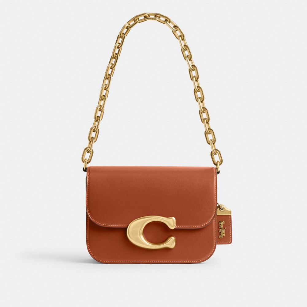 COACH®,Idol Bag,Calfskin Leather,Lining Leather,Shoulder Bag,Logo,Metal,Pen Holder,Gold Metal,Day Party,Brown,Front View