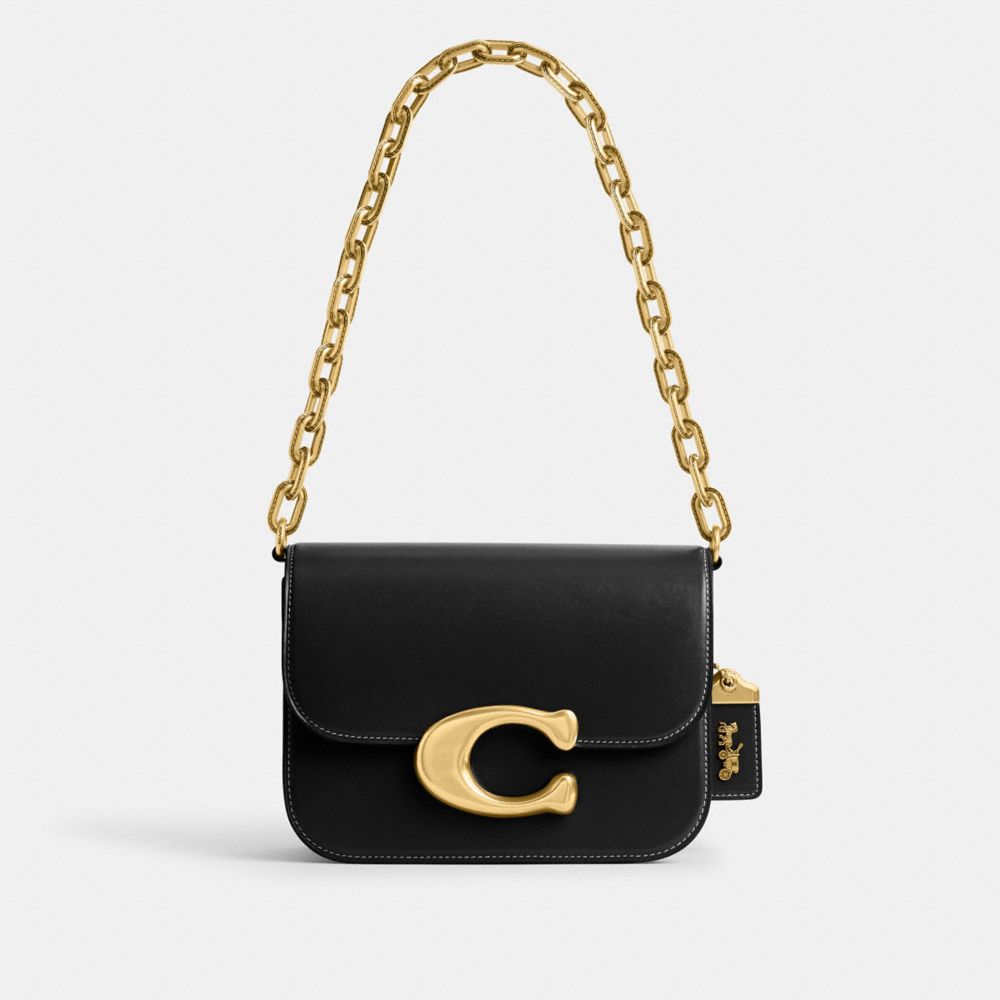 COACH®,Idol Bag,Calfskin Leather,Lining Leather,Shoulder Bag,Logo,Metal,Pen Holder,Gold Metal,Day Party,Black,Front View