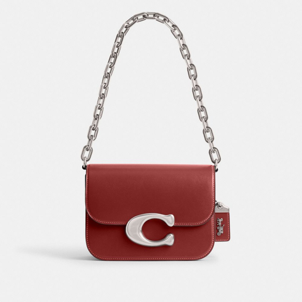 COACH®,Idol Bag,Calfskin Leather,Lining Leather,Shoulder Bag,Logo,Metal,Pen Holder,Gold Metal,Day Party,Maroon,Front View