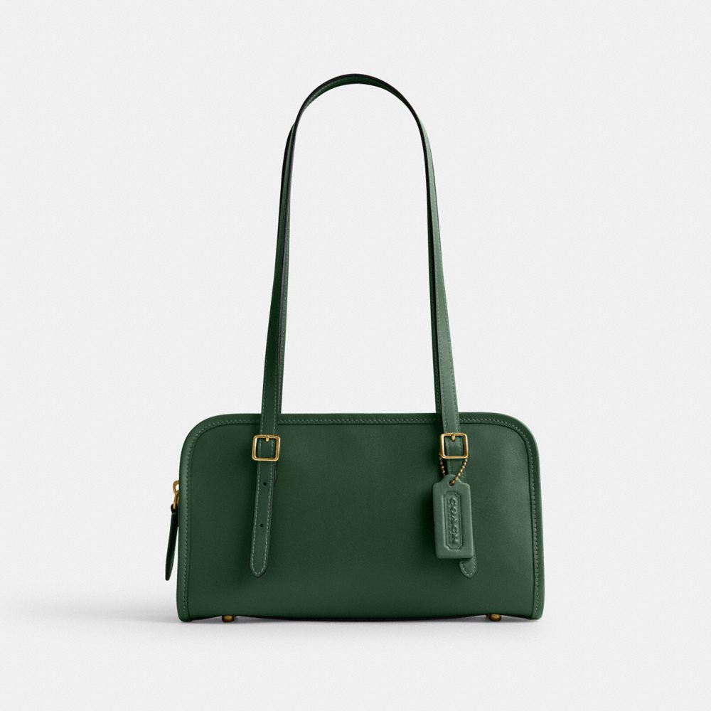 COACH®,Swing Zip Bag,Leather,Shoulder Bag,Logo,Work,Green,Front View