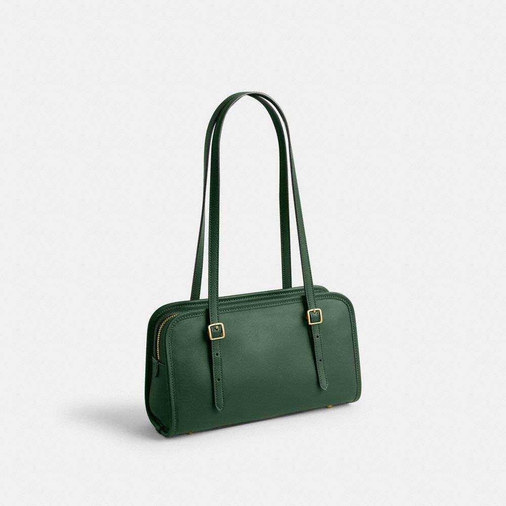 COACH®,Swing Zip Bag,Leather,Shoulder Bag,Logo,Work,Green,Angle View
