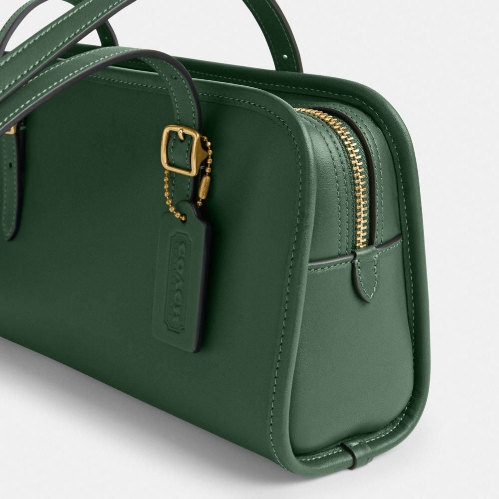 COACH®,Swing Zip Bag,Leather,Shoulder Bag,Logo,Work,Green,Closer View