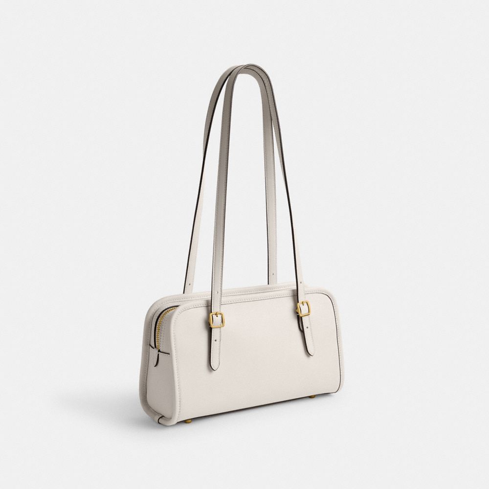 COACH®,Swing Zip Bag,Leather,Shoulder Bag,Logo,Work,Cream,Angle View