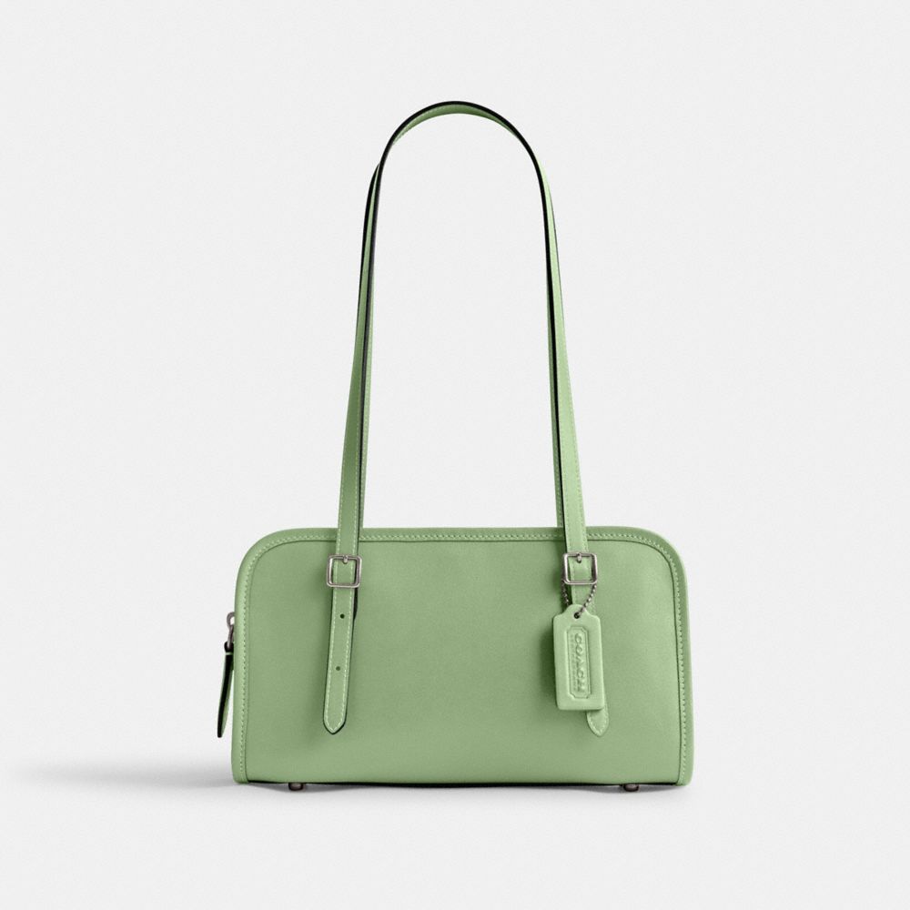 COACH®,Swing Zip Bag,Leather,Shoulder Bag,Logo,Work,Green,Front View