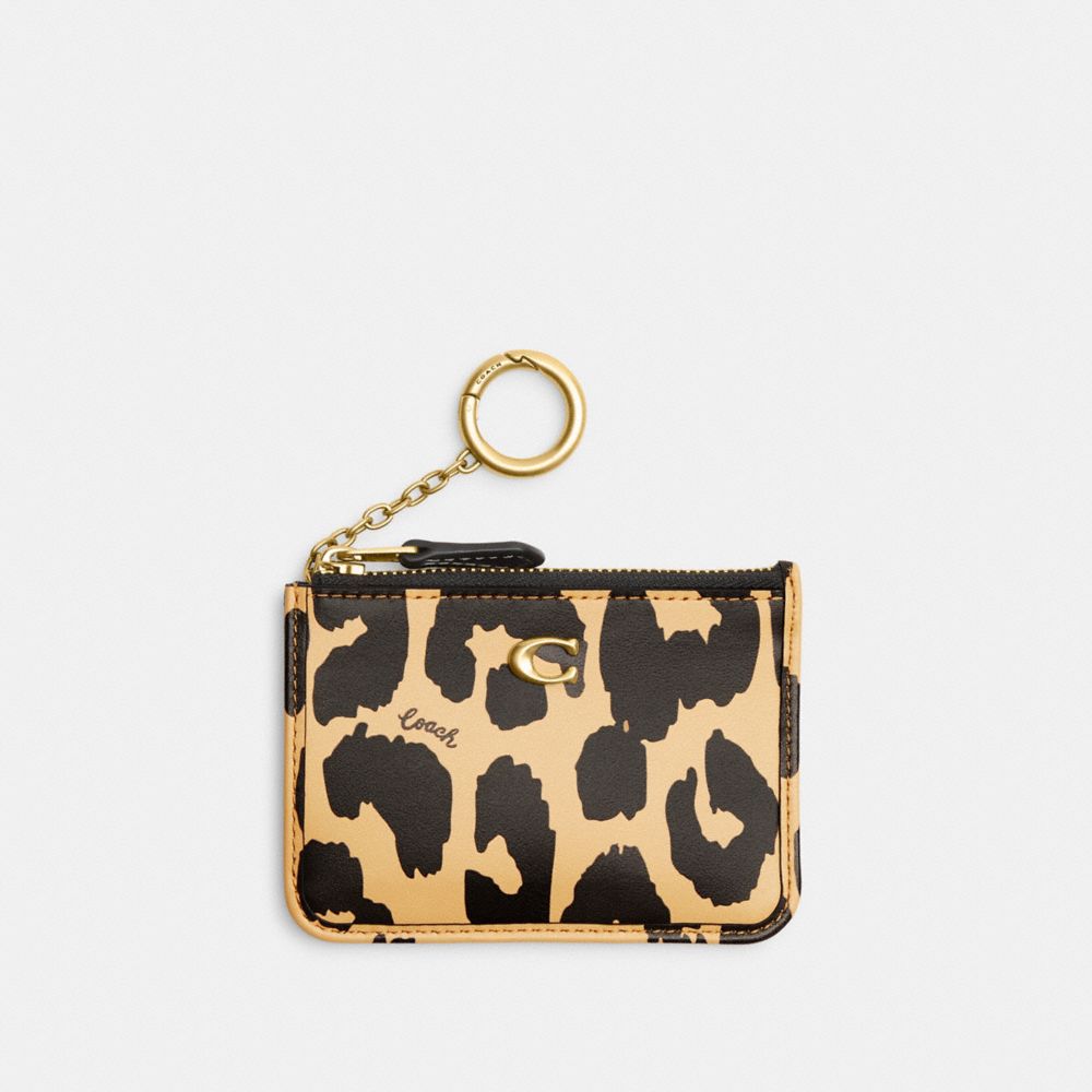 COACH®,MINI SKINNY ID CASE WITH LEOPARD PRINT,Glovetanned Leather,Animal Print,,Front View
