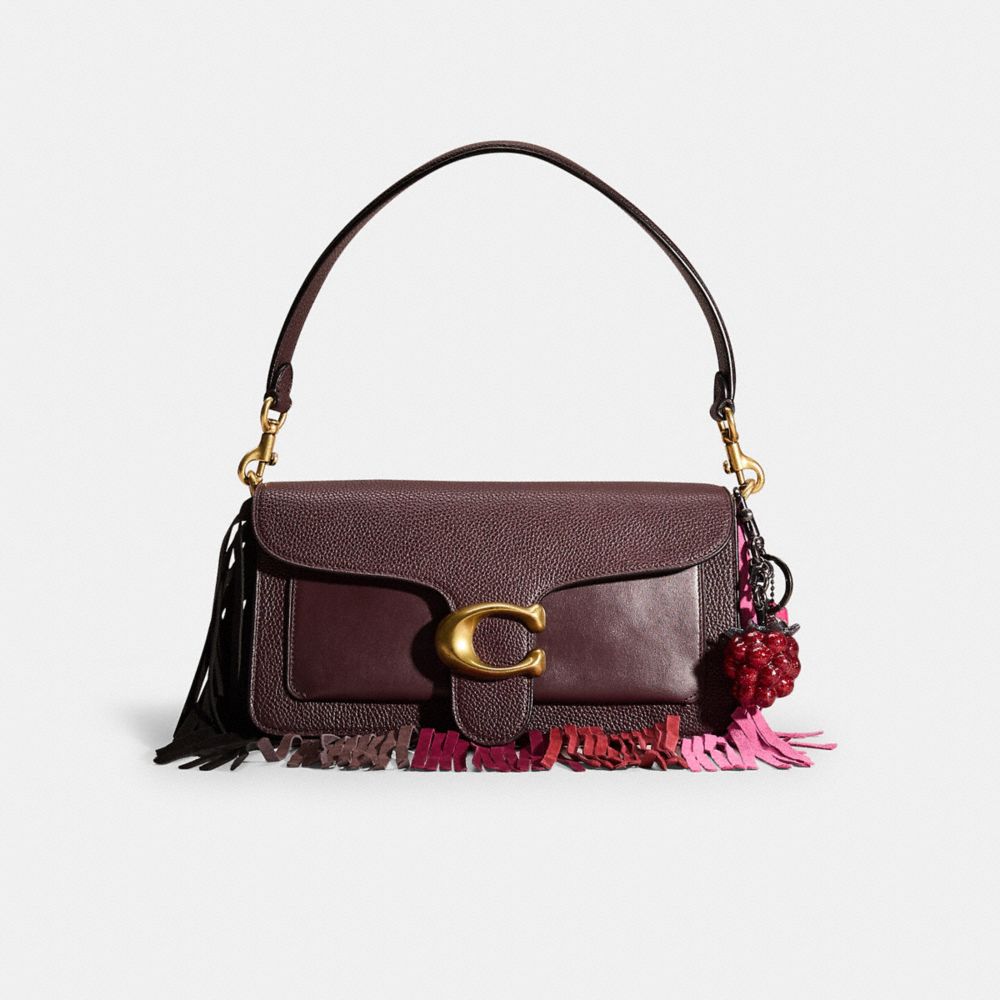 COACH®,Upcrafted Tabby Shoulder Bag 26,Leather,Shoulder Bag,3D Embellishment,Logo,Metal,Fringe,Compact,Gold Metal,Day Party,Brown,Front View