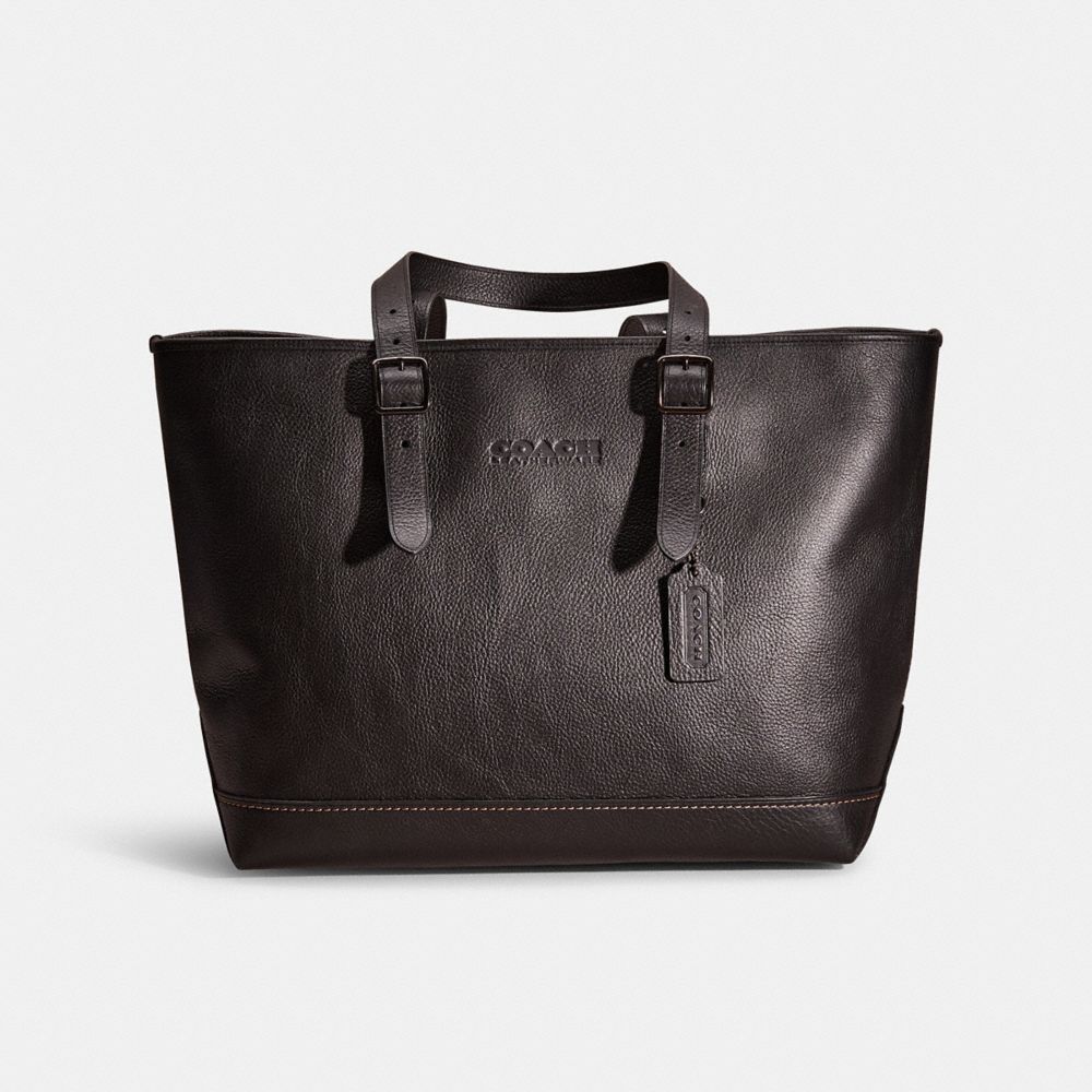 COACH®,Restored Carriage Tote,Leather,Tote,Logo,Sustainable,Casual,Black,Front View