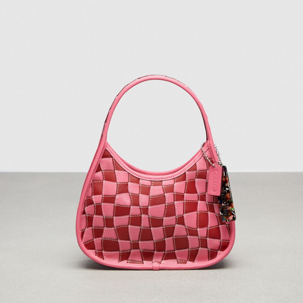 COACH®,Ergo Bag In Checkerboard Upcrafted Leather,Leather,Acrylic,Shoulder Bag,Plastic,Embossed,Patchwork,Logo,Day Party,Multi Color,Front View