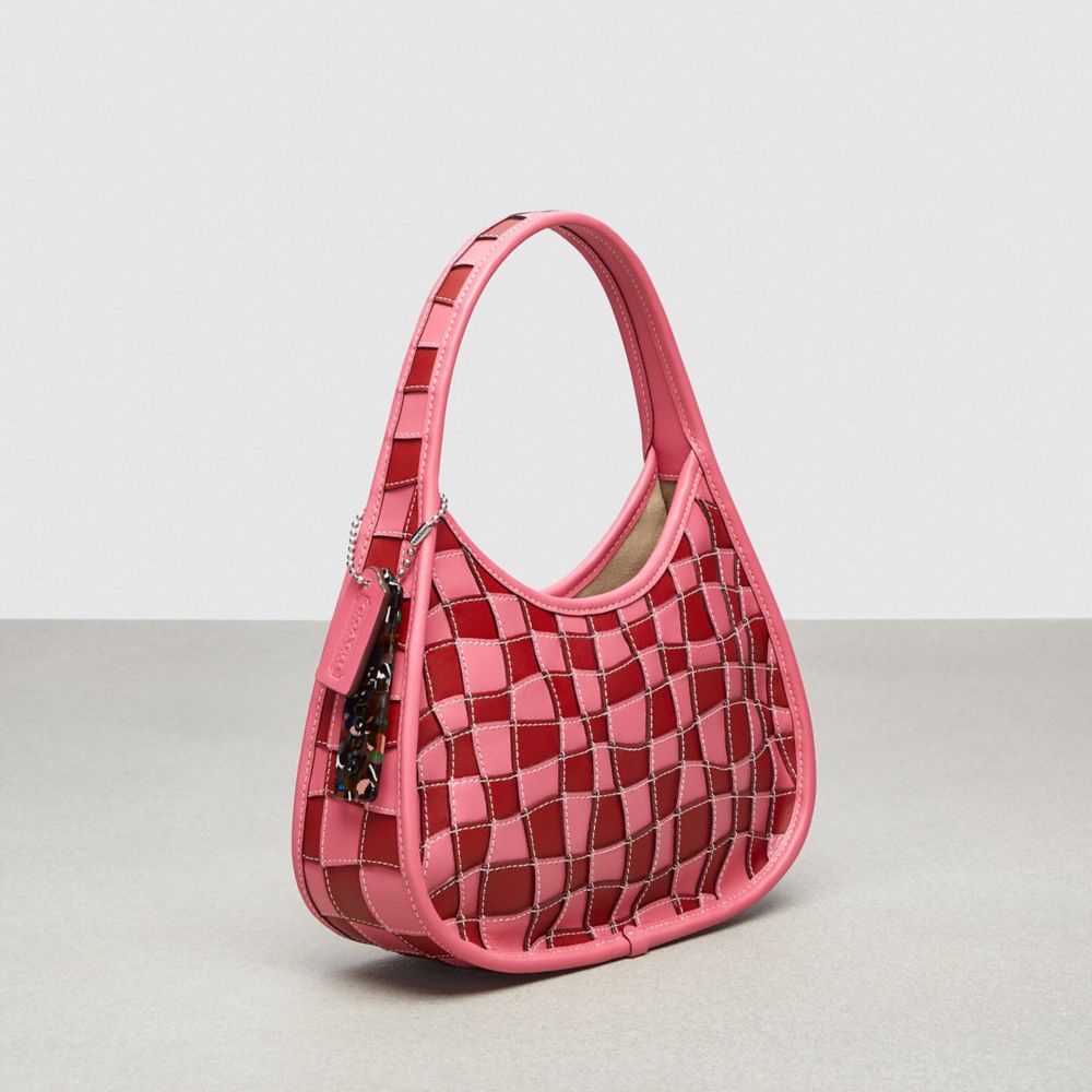 COACH®,Ergo Bag In Checkerboard Upcrafted Leather,Leather,Acrylic,Shoulder Bag,Plastic,Embossed,Patchwork,Logo,Day Party,Multi Color,Angle View