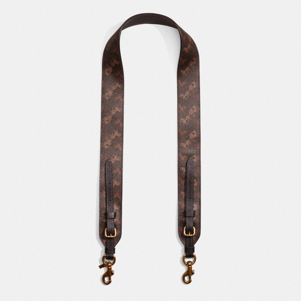 COACH®,Restored Strap With Horse And Carriage Print,Canvas,Leather,Bag Straps,Brass,Casual,Brown,Front View