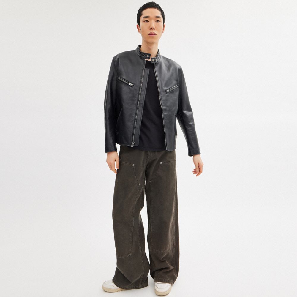 COACH®,Leather Racer,Leather,Polyester,Viscose,Leather,Zipper,Casual,Black,Scale View