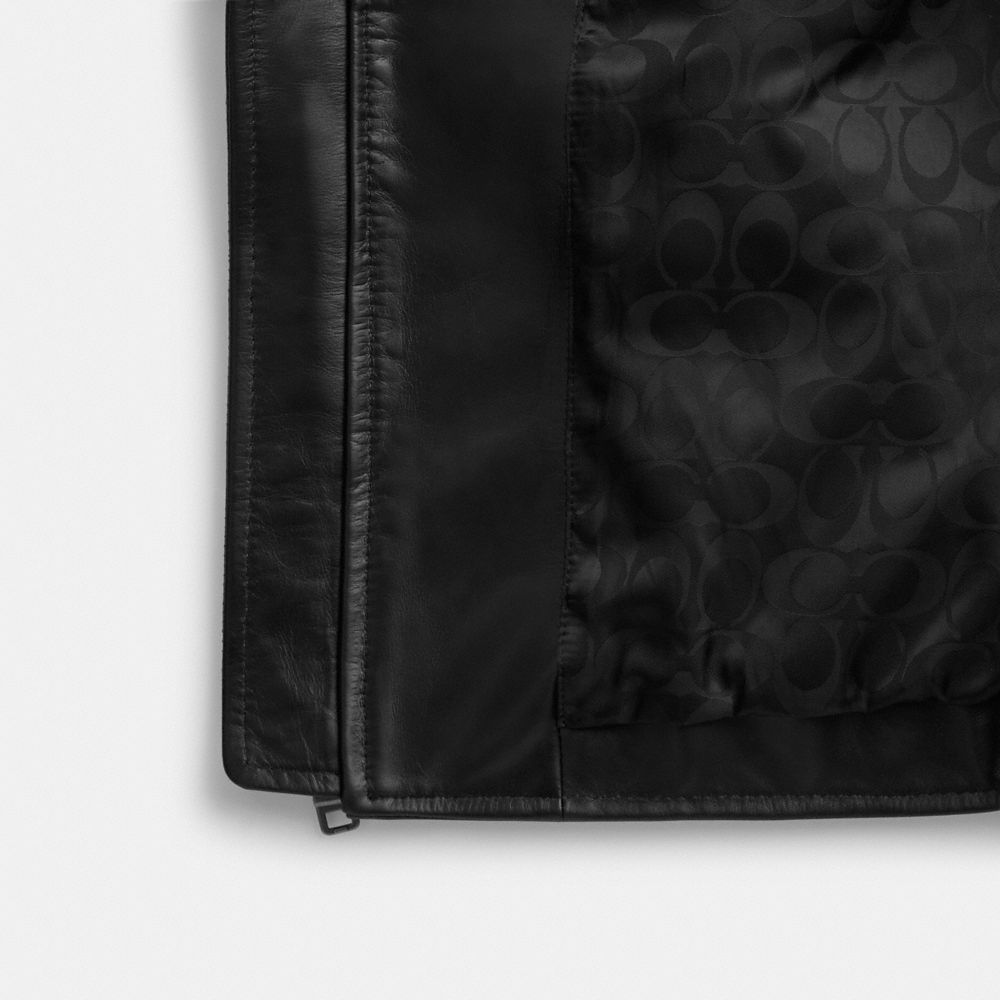 COACH®,Leather Racer,Leather,Polyester,Viscose,Leather,Zipper,Casual,Black,Inside View,Top View