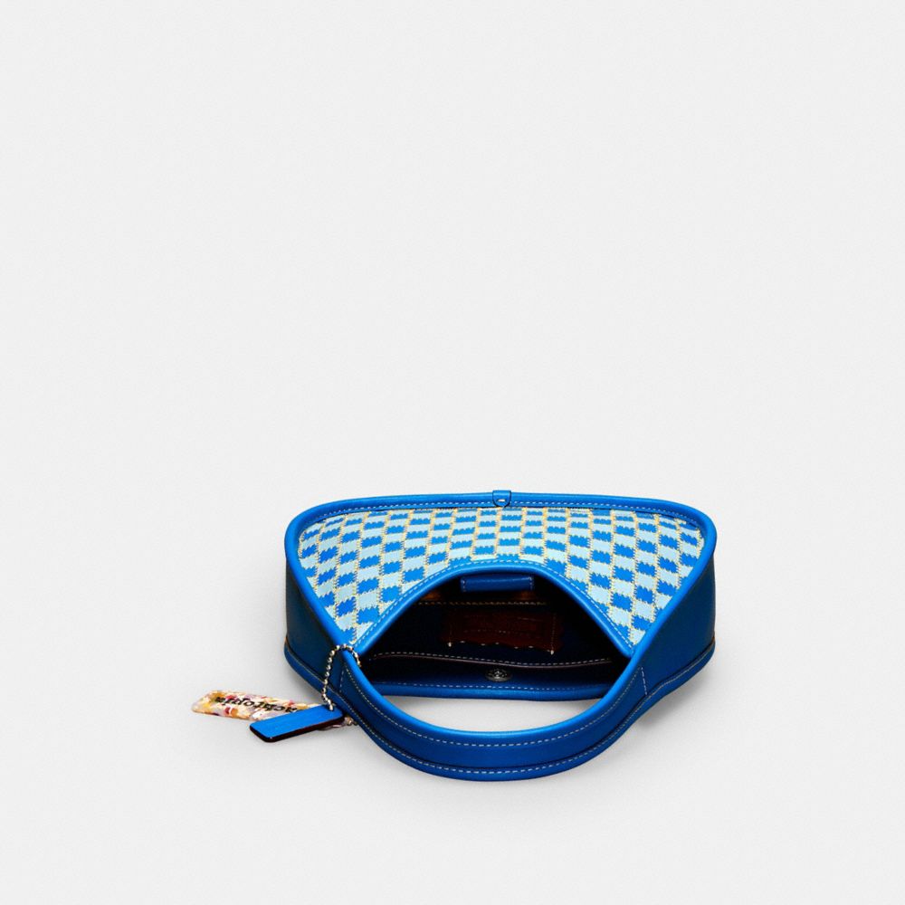 COACH®,Mini Ergo Bag In Checkerboard Upcrafted Leather,Leather,Nylon,Recycled Polyester,Shoulder Bag,Resin,Plastic,Embosse...,Blue,Inside View,Top View