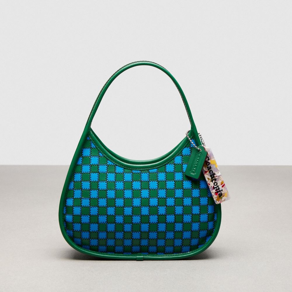 COACH®,Mini Ergo Bag In Checkerboard Upcrafted Leather,Leather,Nylon,Recycled Polyester,Shoulder Bag,Resin,Plastic,Embosse...,Multi Color,Front View