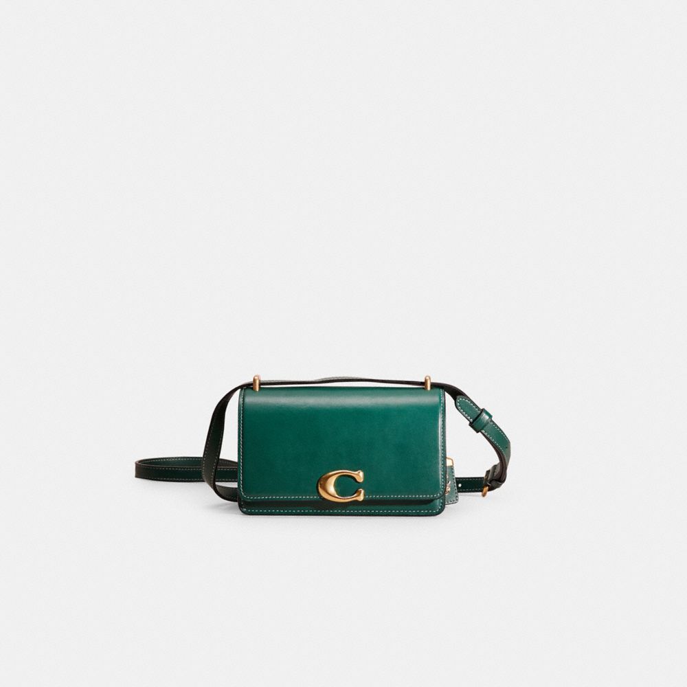 COACH®,Restored Bandit Crossbody,Crossbody,Logo,Brass,Casual,Emerald,Front View