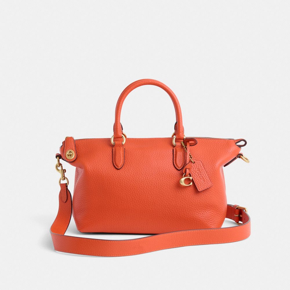 COACH®,Restored Cara Satchel,Leather,Satchel,Metal,Logo,Work,Burnt Orange,Front View