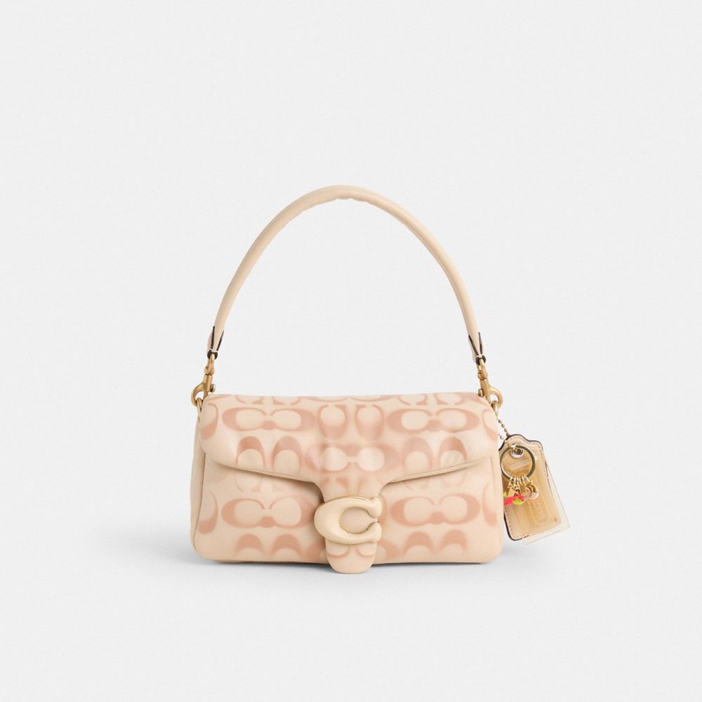 COACH®,Upcrafted Pillow Tabby Shoulder Bag 26,Leather,Shoulder Bag,Metal,Brass,Casual,Beige,Front View