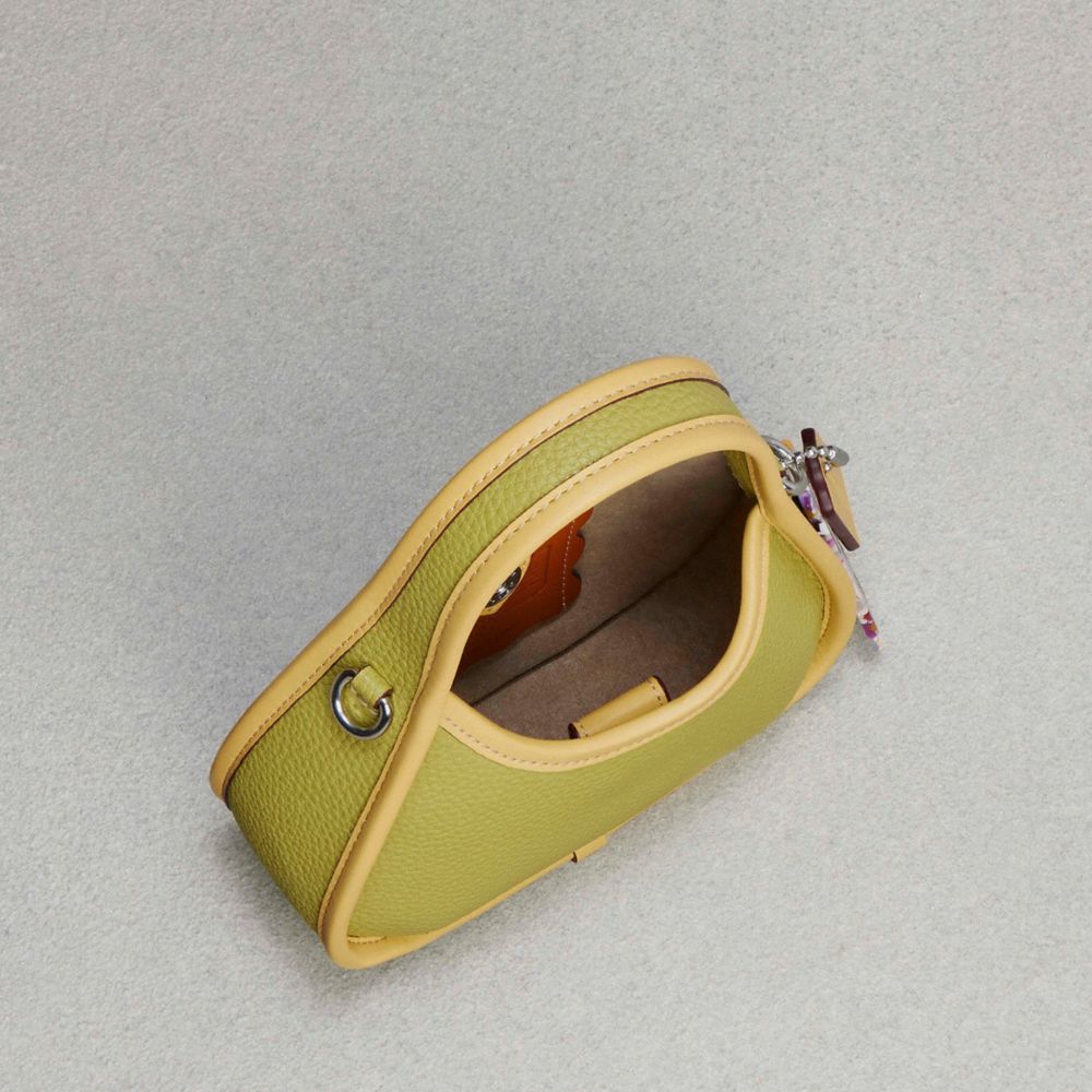 COACH®,Mini Ergo Bag In Coachtopia Leather,Leather,Lining Leather,Crossbody,Plastic,Logo,Embossed,Compact,Day Party,Green,Inside View,Top View