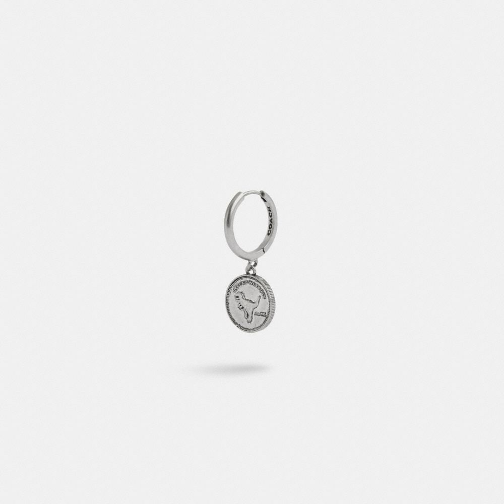 COACH®,STERLING SILVER COIN SINGLE HUGGIE EARRING,Sterling Silver,,Inside View,Top View