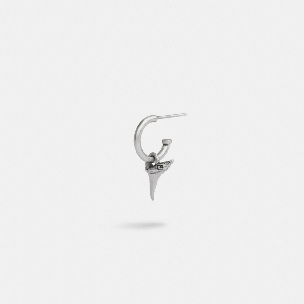 COACH®,STERLING SILVER SHARK TOOTH SINGLE HUGGIE EARRING,Sterling Silver,,Inside View,Top View