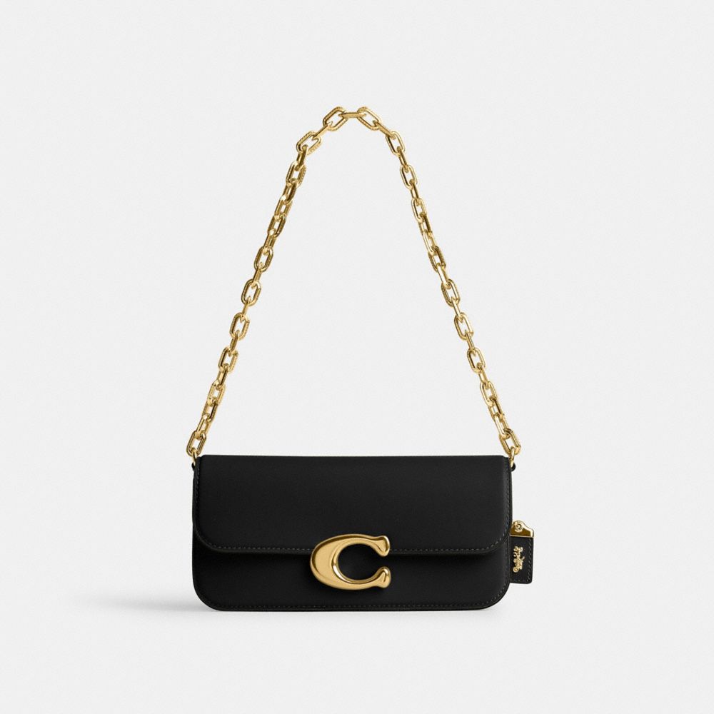 COACH®,Idol Bag 23,Leather,Shoulder Bag,Logo,Metal,Gold Metal,Day Party,Black,Front View
