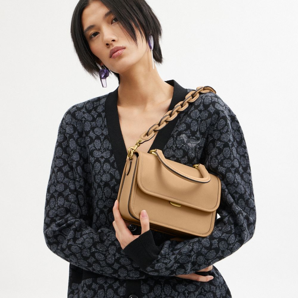 COACH®,Rogue Top Handle Bag,Lining Leather,Leather,Crossbody,Logo,Metal,Day Party,Brown,Detail View