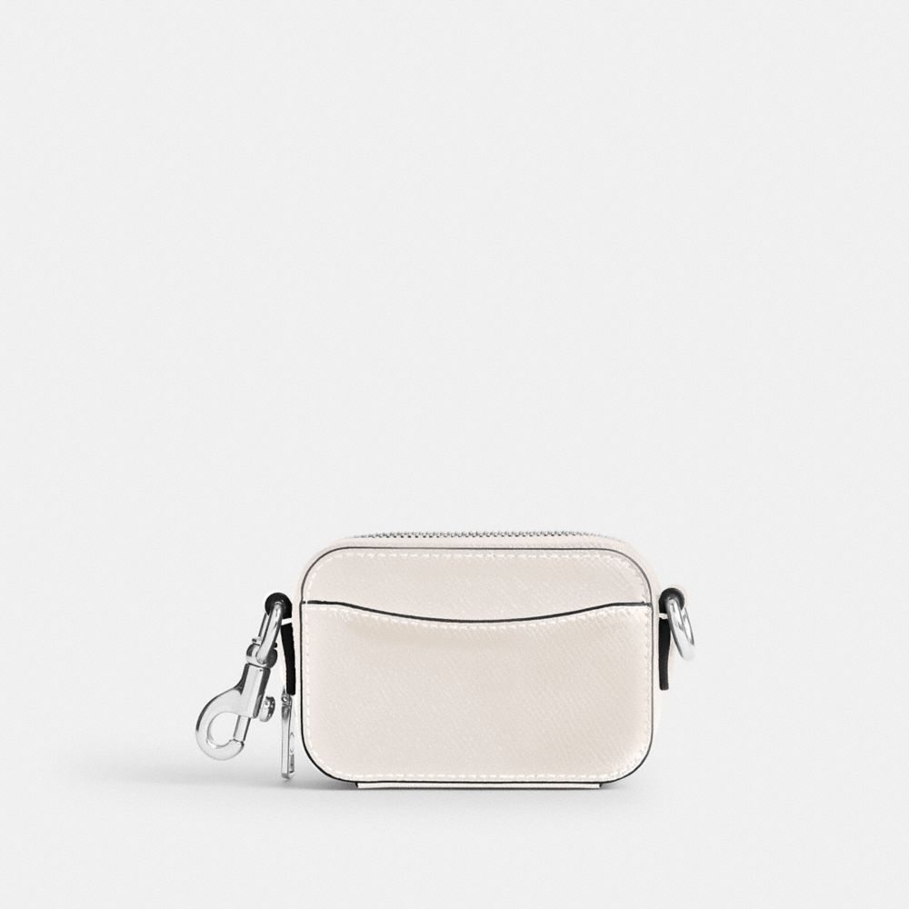 COACH®,Crossbody Pouch,Leather,Crossbody,Metal,Logo,Scratch Resistant,Silver Metal,Casual,White,Back View