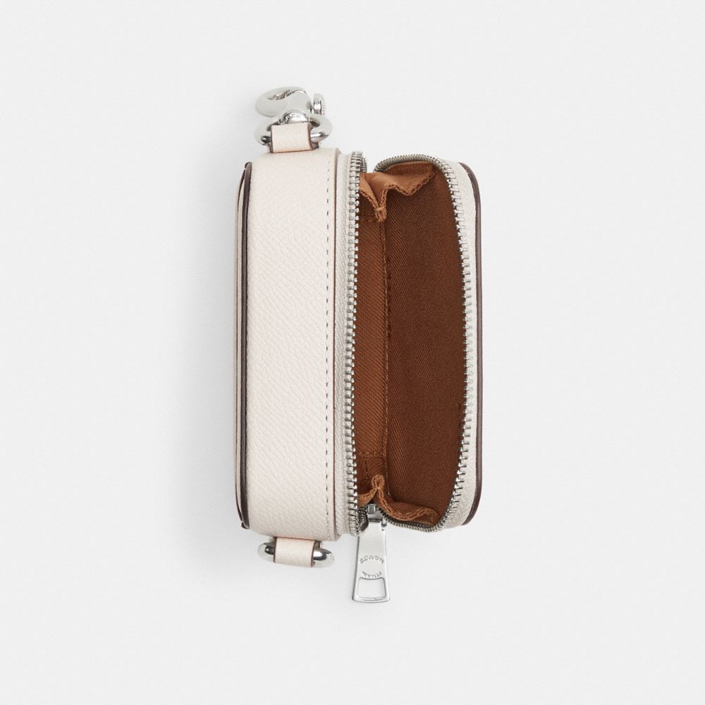 COACH®,Crossbody Pouch,Leather,Crossbody,Metal,Logo,Scratch Resistant,Silver Metal,Casual,White,Inside View,Top View