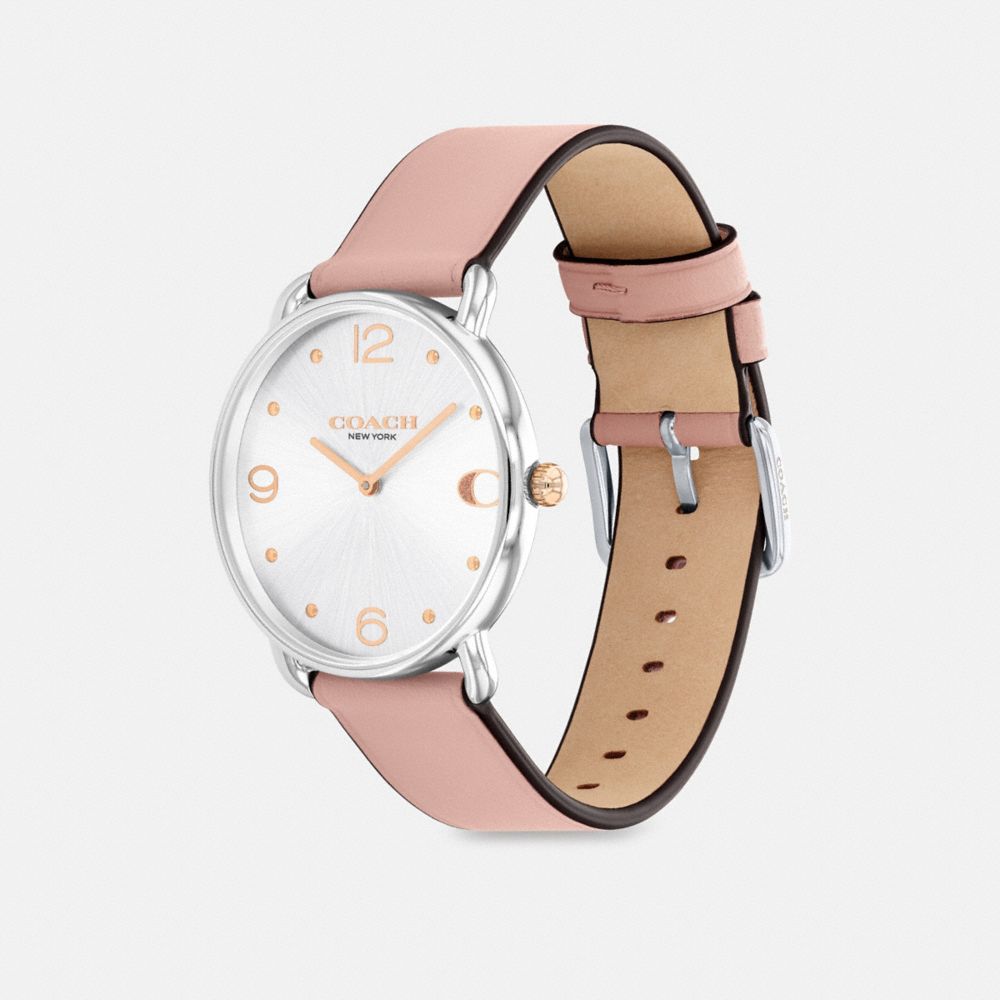 COACH®,Elliot Watch, 36 Mm,Analog,Crystal,Leather,Logo,Word Embellishment,Water Resistant,Stainless Steel,Casual,Blush,Angle View