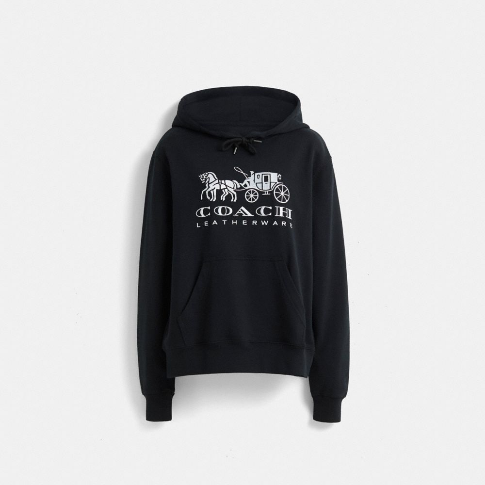 COACH®,Restored Horse And Carriage Hoodie In Organic Cotton,Organic Cotton,Sweatshirt,Drawstring,Casual,Navy,Front View
