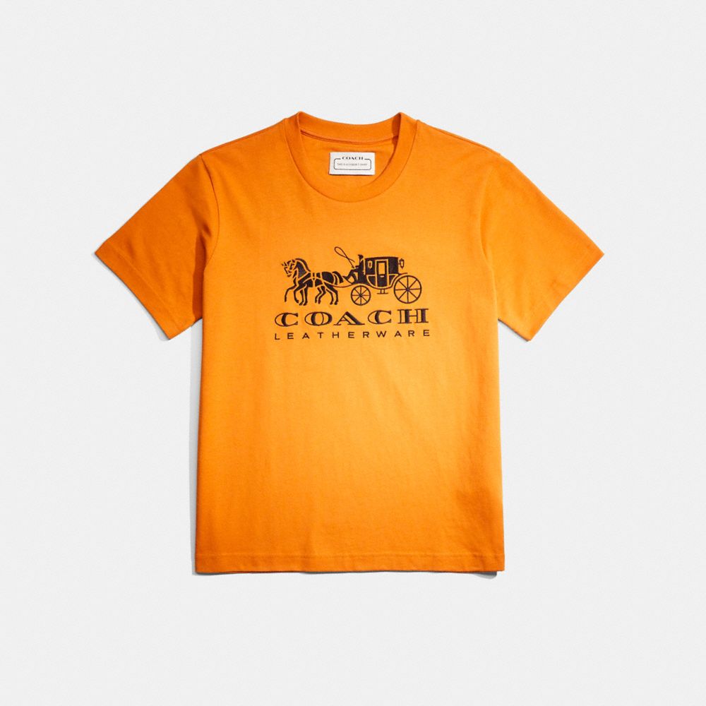 COACH®,Restored Horse And Carriage T-Shirt,Organic Cotton,T Shirt,Casual,Orange,Front View