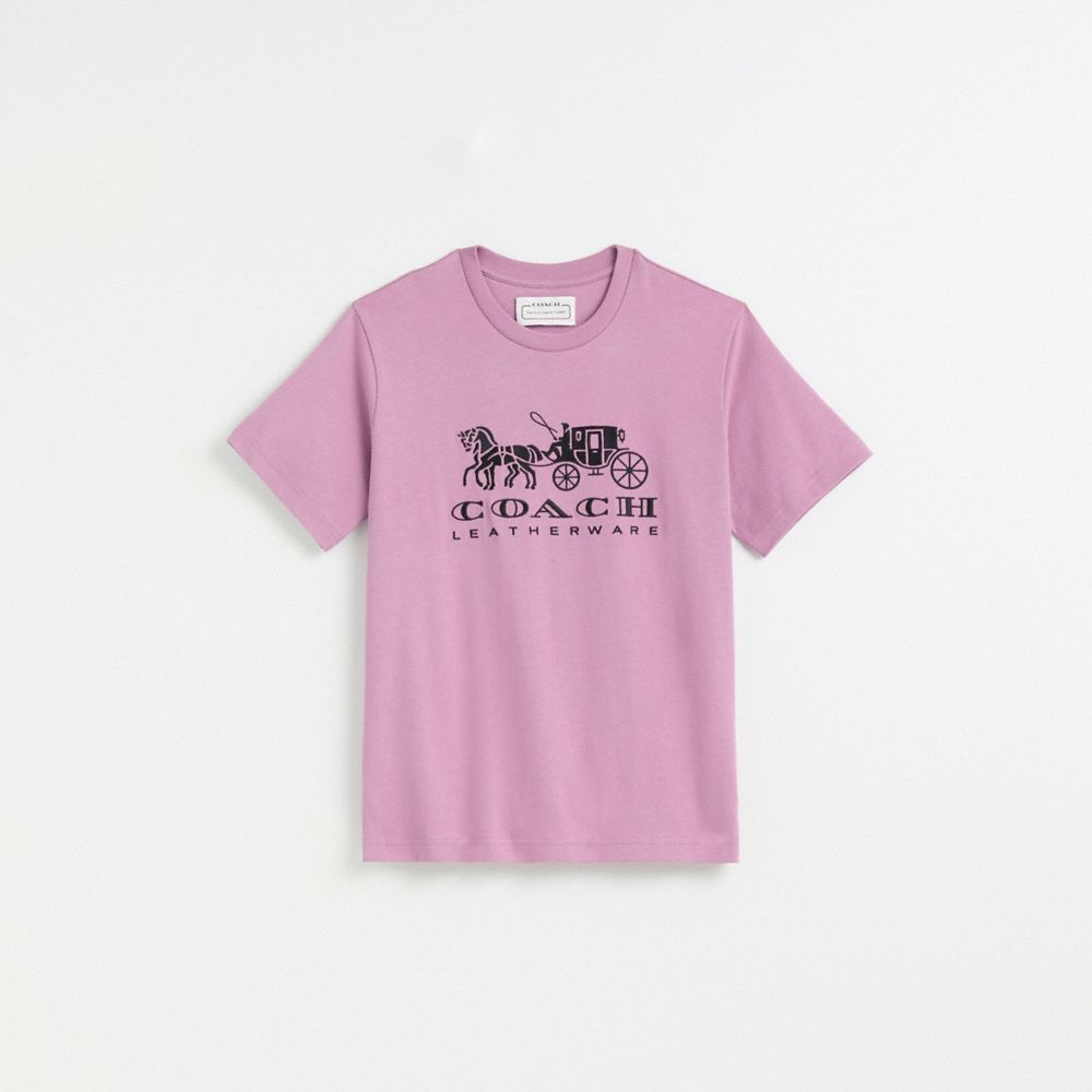 COACH®,Restored Horse And Carriage T-Shirt,Organic Cotton,T Shirt,Casual,Pink,Front View