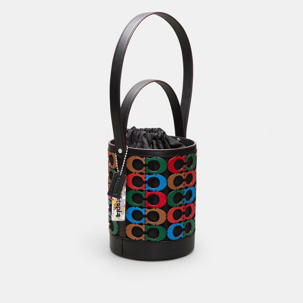 COACH®,Bucket Bag in Scrappy C Upcrafted Leather,Large,,Angle View