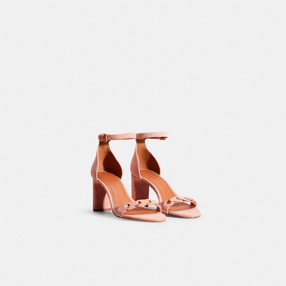 COACH®,RESTORED HEEL SANDAL WITH COACH LINK,Suede,,Angle View