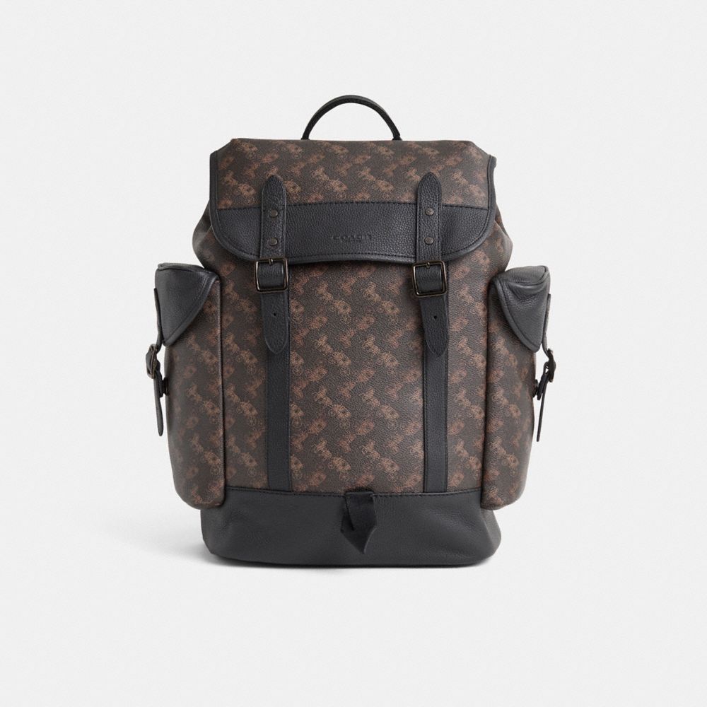 COACH®,Restored Hitch Backpack With Horse And Carriage Print,Mesh,Backpack,Plastic,Color Block,Casual,Brown,Front View