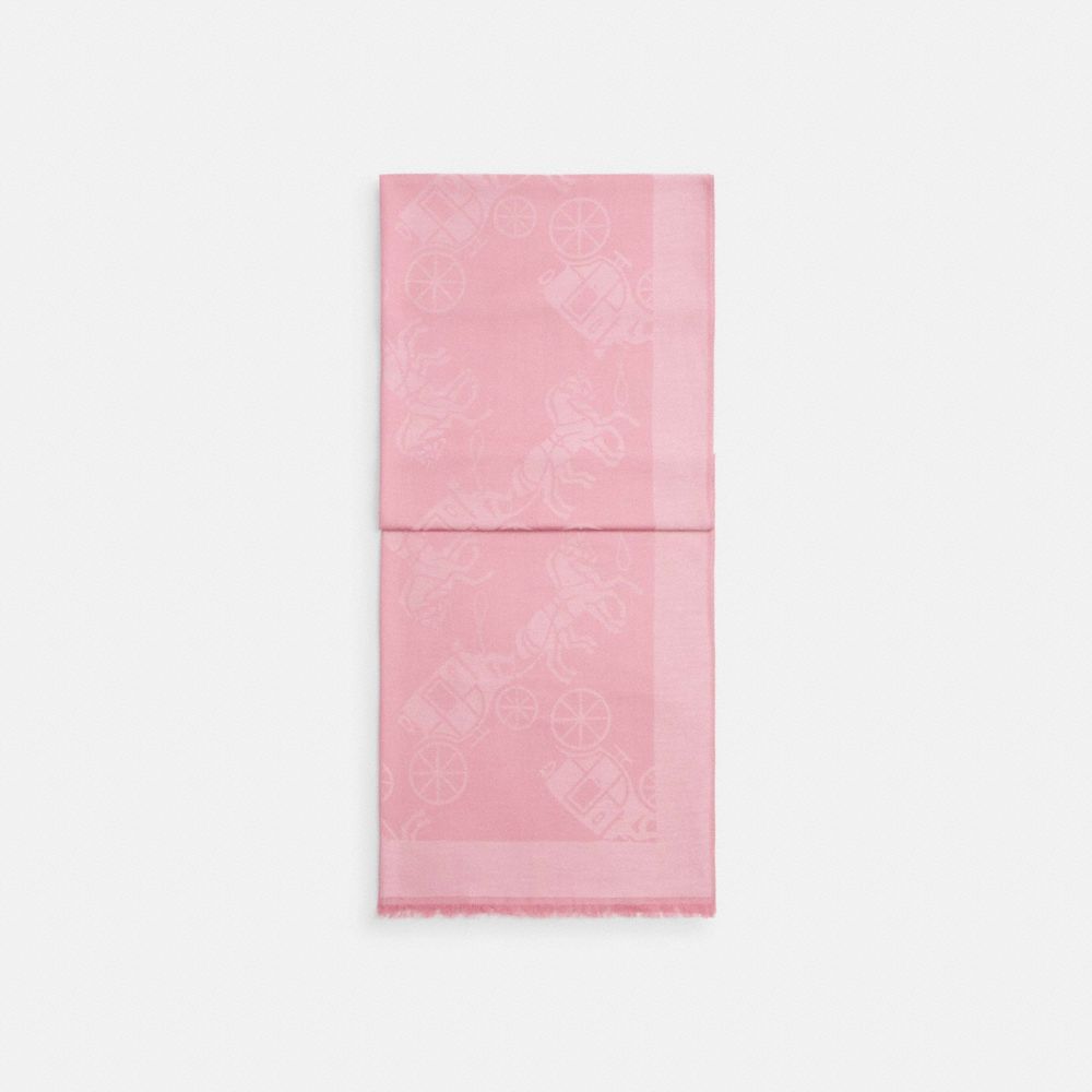 COACH®,Horse And Carriage Print Stole,Cotton,Silk,Rectangle,Frayed,Casual,Pink,Front View