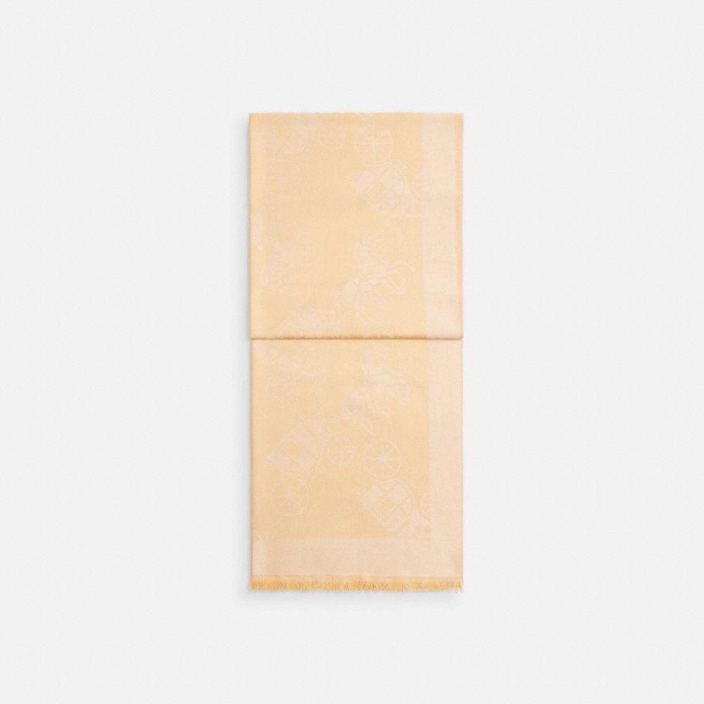 COACH®,Horse And Carriage Print Stole,Cotton,Silk,Rectangle,Frayed,Casual,Orange,Front View