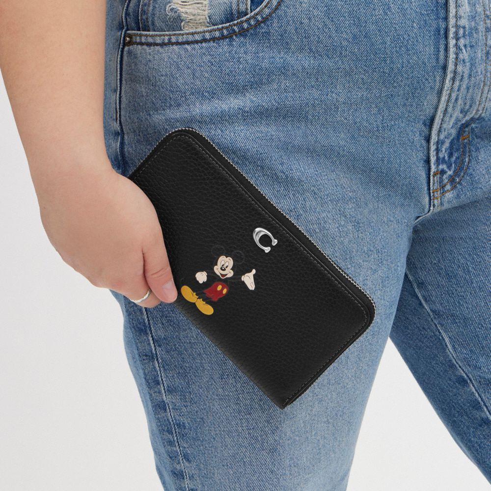 COACH®,Disney X Coach Essential Accordion Zip Wallet In Regenerative Leather With Mickey Mouse,,Detail View