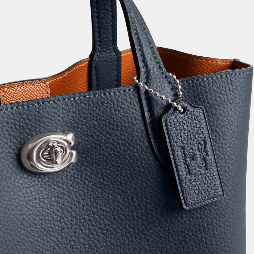 COACH®,Disney X Coach Willow Tote Bag 24 With Donald Duck,Leather,Crossbody,Graphic,Embossed,Logo,Color Metal,Casual,Work,Navy,Closer View
